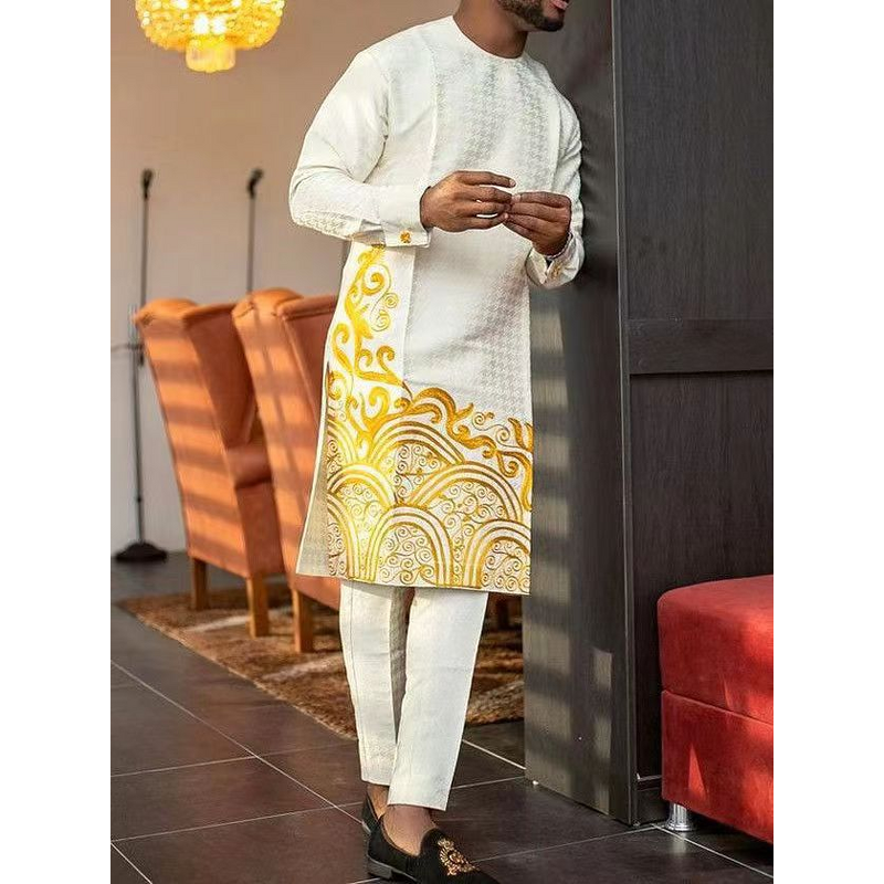 Men's Shirt Pants Set Manufacturer - O-neck Long Sleeve Ethnic Casual for Africa Middle East