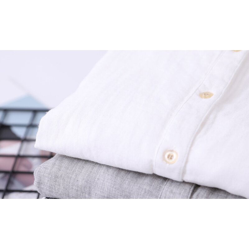 Cotton Yarn Blouse Manufacturer - Long Sleeve Stand Collar Button Soft Midi Casual