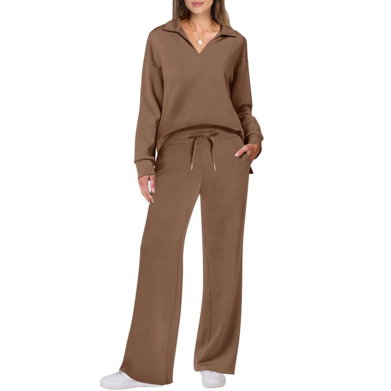Women's Pants Set Manufacturer - Long Sleeved Drawstring Solid Color Commuting
