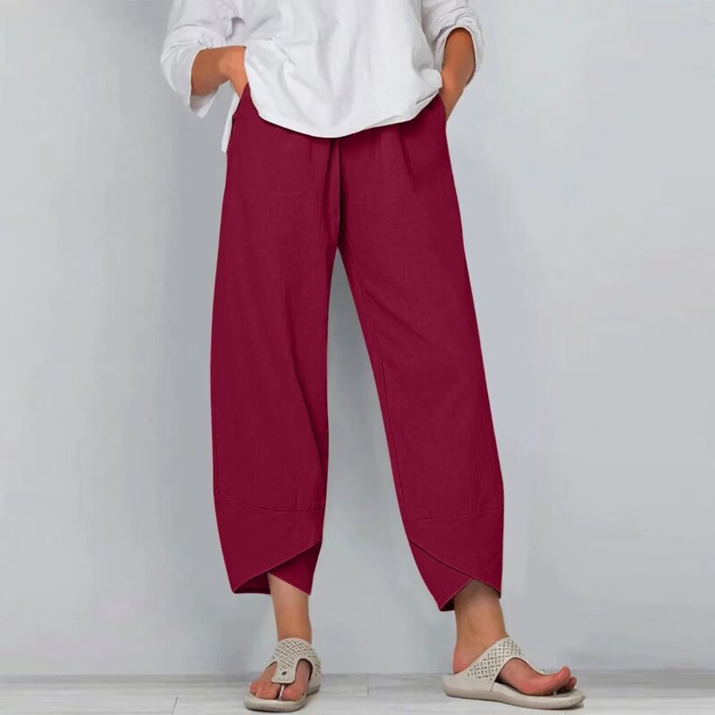 Women's Wide Leg Pants Manufacturer - Casual Straight Leg Bound Feet Cotton Loose Solid Color
