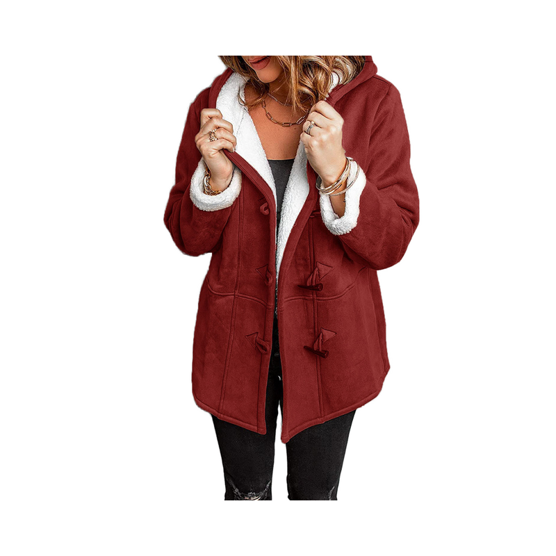 Plush Coat Manufacturer - Suit Collar Double Breasted Medium Length Warm Casual