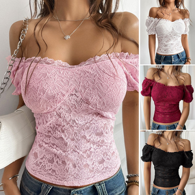 Hollow Out One Shoulder Top Manufacturer - Lace Slim Navel for Women Spring Summer