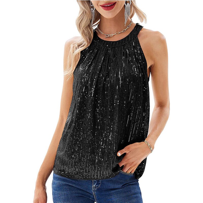 Sequin Suspender Vest Manufacturer - 2025 Neck Hanging Micro Elastic Solid Color