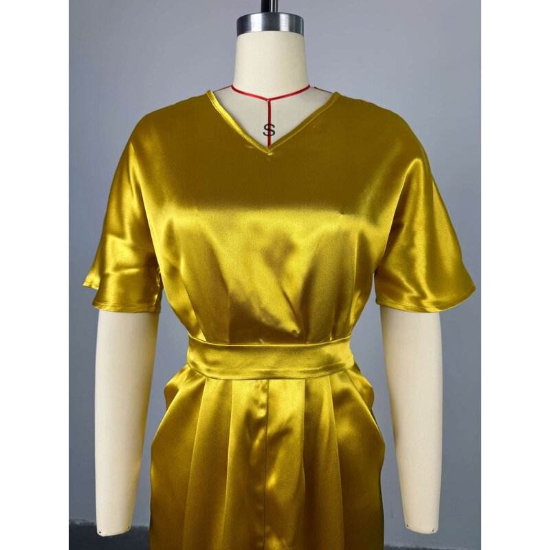 V-neck Casual Dress Manufacturer - 2025 Short Sleeve High Waist Slit Plus Size