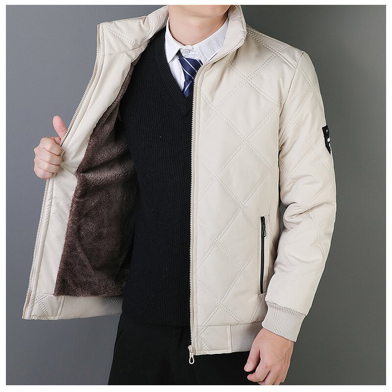 Men's Cotton Jacket Manufacturer - 2025 Stand up Collar Velvet Diamond Grid Warm