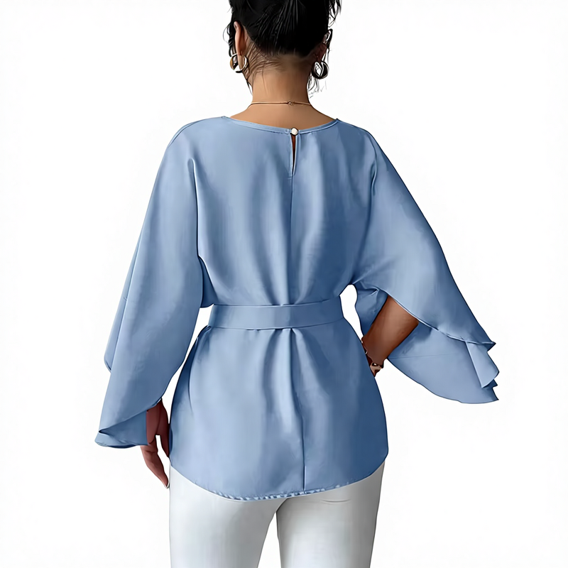 Flared Sleeve Shirt Manufacturer - 2025 Solid Color Round Neck Slim for Women Summer