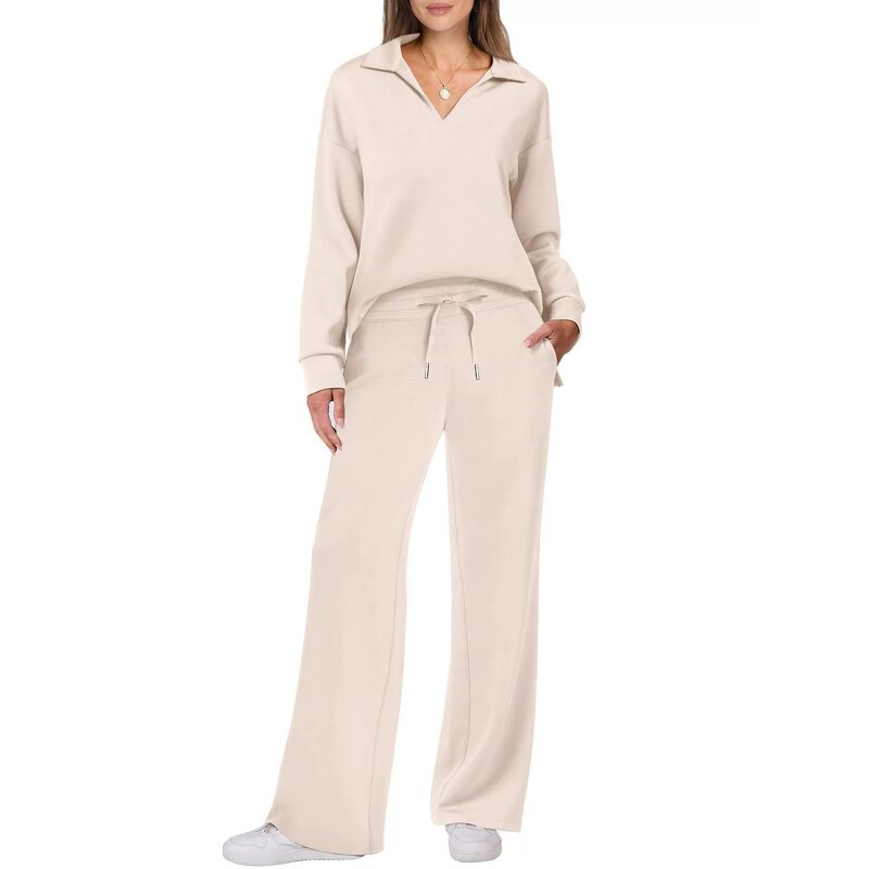 Women's Pants Set Manufacturer - Long Sleeved Drawstring Solid Color Commuting