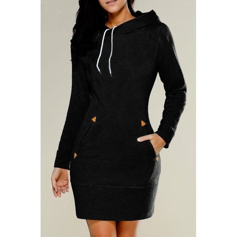 Women's Hoodie Dress Manufacturer - Turtleneck Long-Sleeved Solid Color Casual Lined