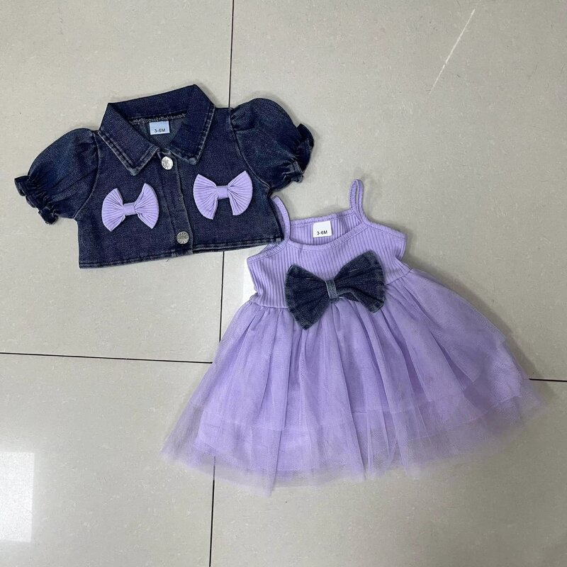 Baby Girl Suit Set Manufacturer - Denim Jacket Sling Lace Dress Head-Free Headdress