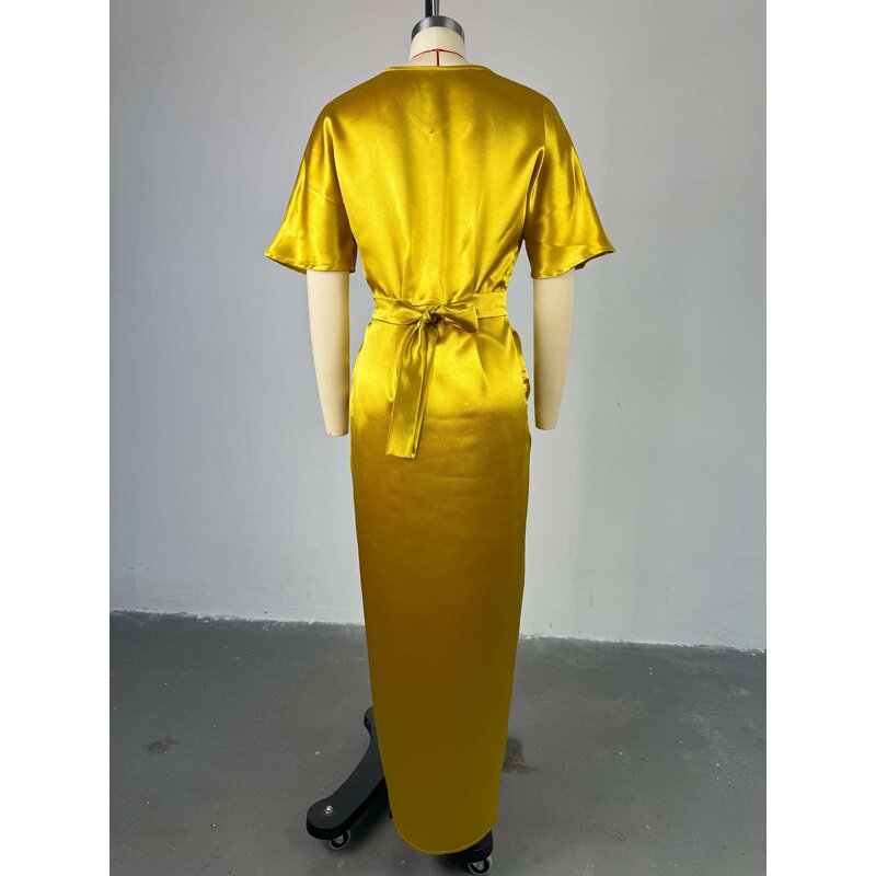 V-neck Casual Dress Manufacturer - 2025 Short Sleeve High Waist Slit Plus Size