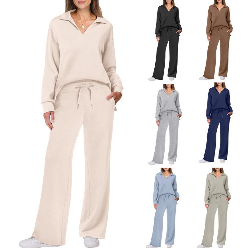 Women's Pants Set Manufacturer - Long Sleeved Drawstring Solid Color Commuting