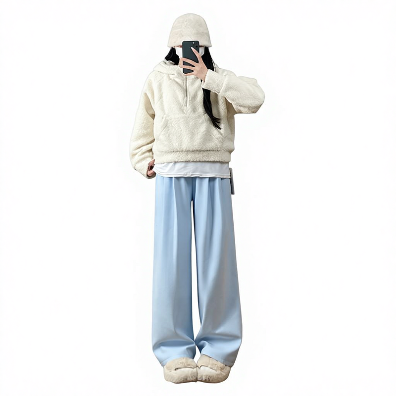 Women's Cotton Pants Manufacturer - Autumn Winter Lamb Wool Thickened Wide Leg Casual