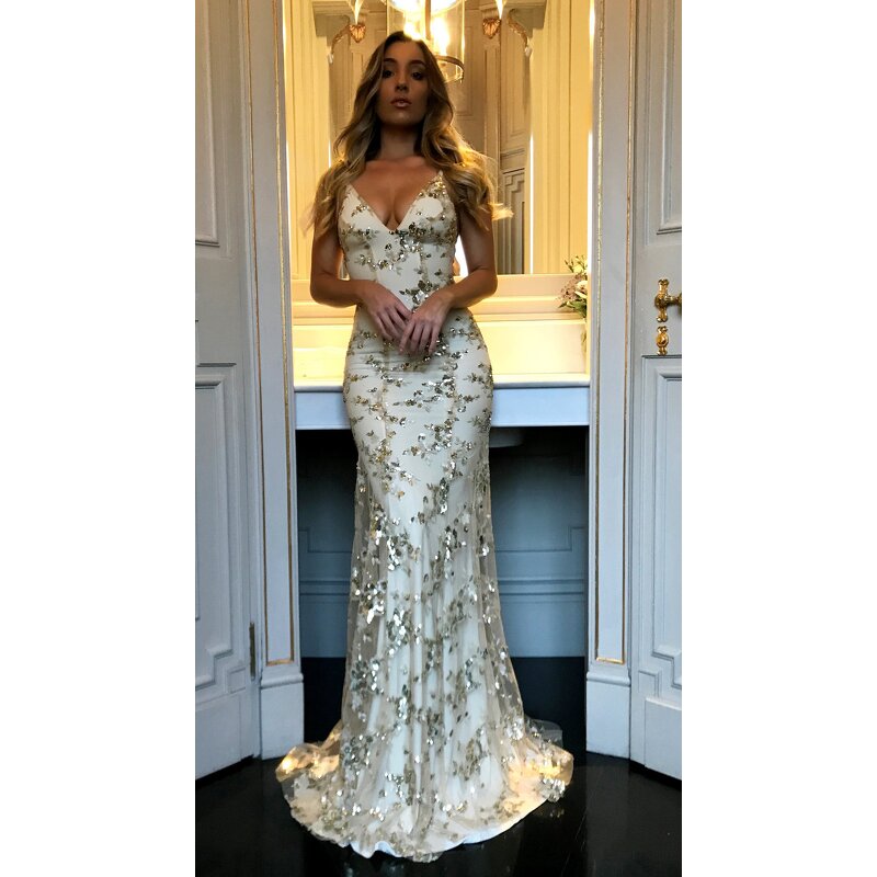 Women's Party Dress Manufacturer - 2024 Camisole V-neck Backless Sequined Lace up