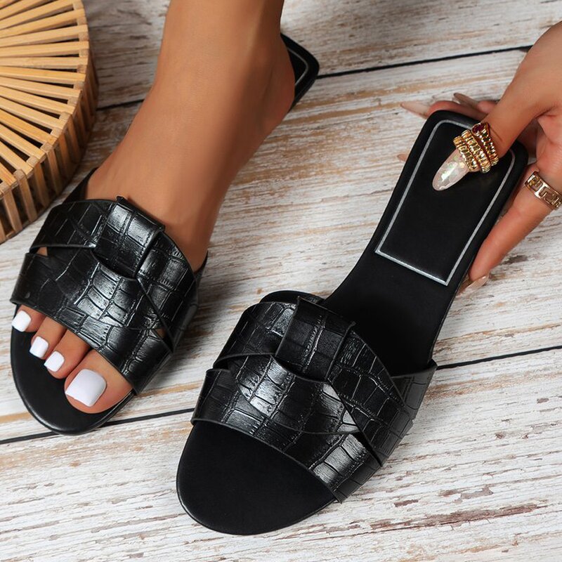 Women's Casual Sandals Manufacturer - 2025 Solid Color Cross Slip-on Summer Outdoor