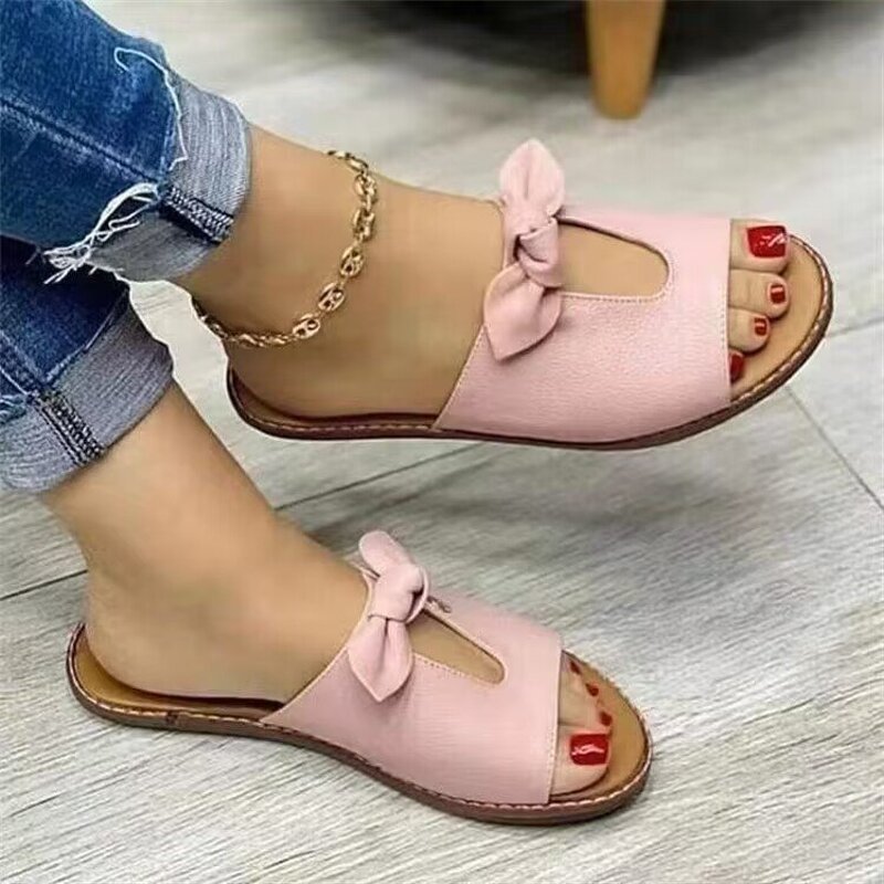 Women's Flat Slippers Manufacturer - 2025 Summer Casual Solid Color Bow Fashion