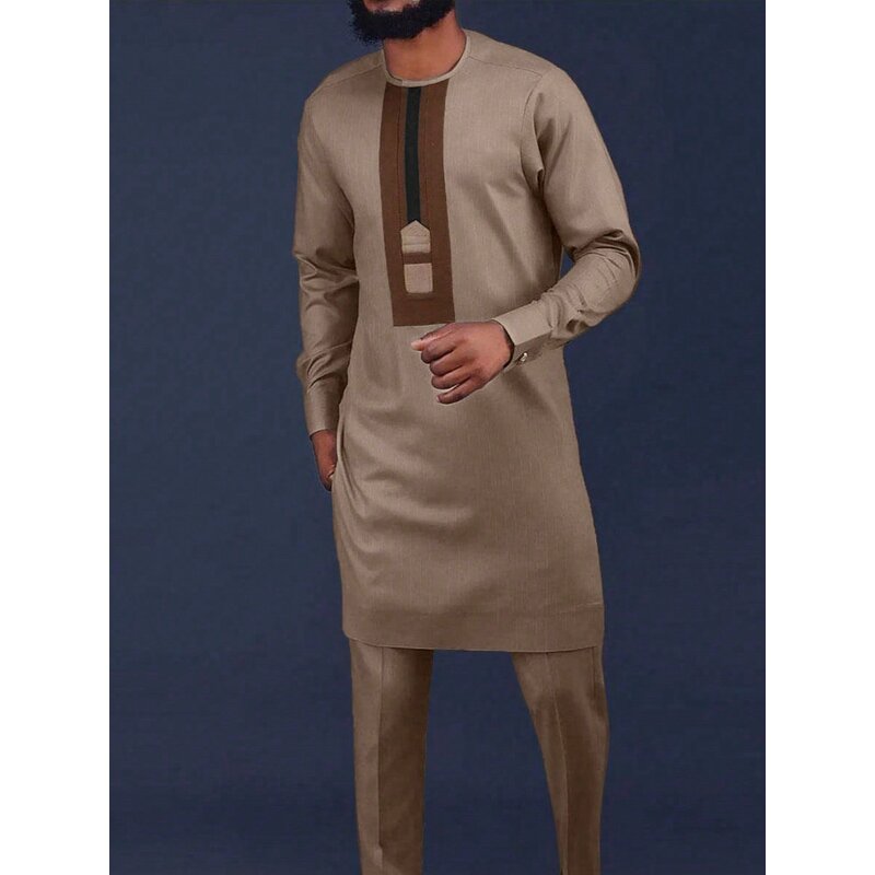 Men's Shirt Pants Set Manufacturer - O-neck Long Sleeve Ethnic Casual for Africa Middle East