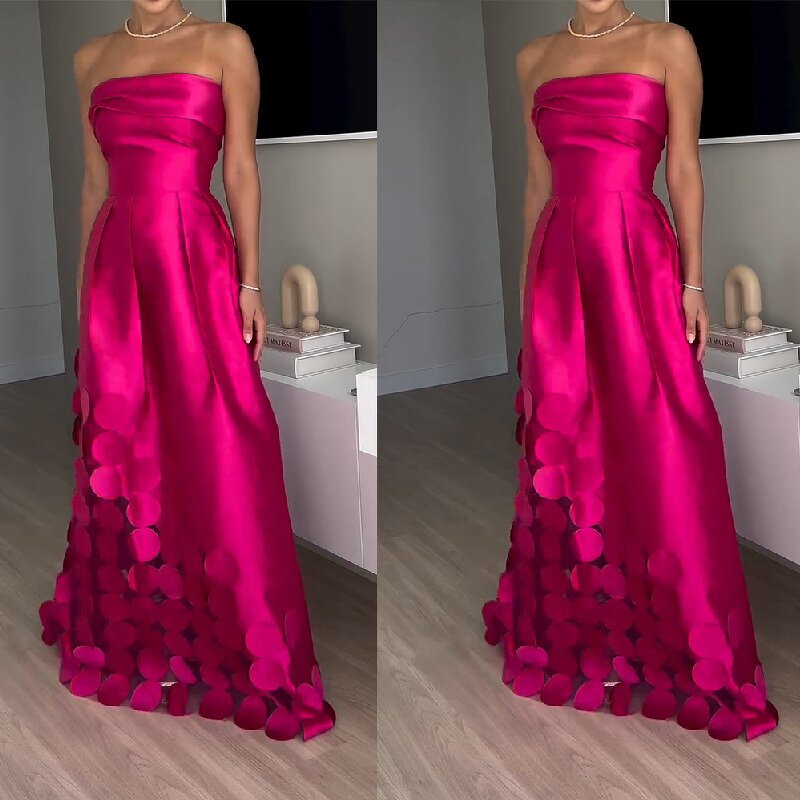 Satin Evening Dress Manufacturer - Patchwork Round Strapless High Waisted Sexy