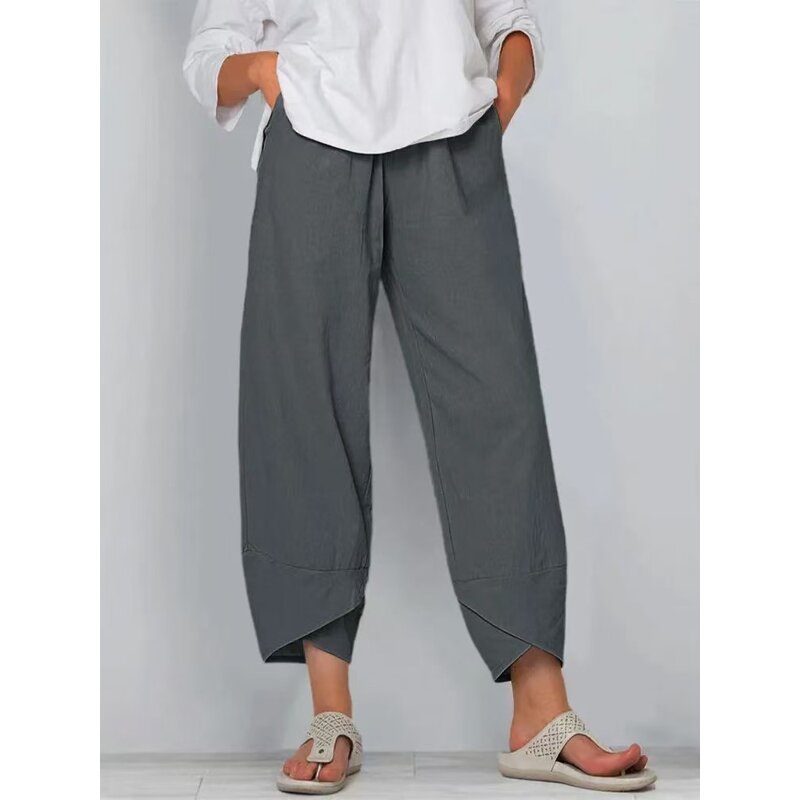 Women's Wide Leg Pants Manufacturer - Casual Straight Leg Bound Feet Cotton Loose Solid Color