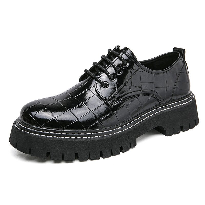 Men's PU Leather Shoes Manufacturer - 2025 Big Head Thick Bottom Plaid Business Casual