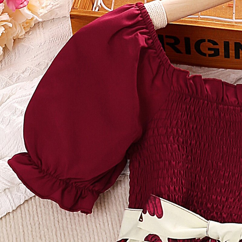 Flower Girl Dress Manufacturer - Vintage Bow Short Sleeve for Spring Summer 3-7 Years Old