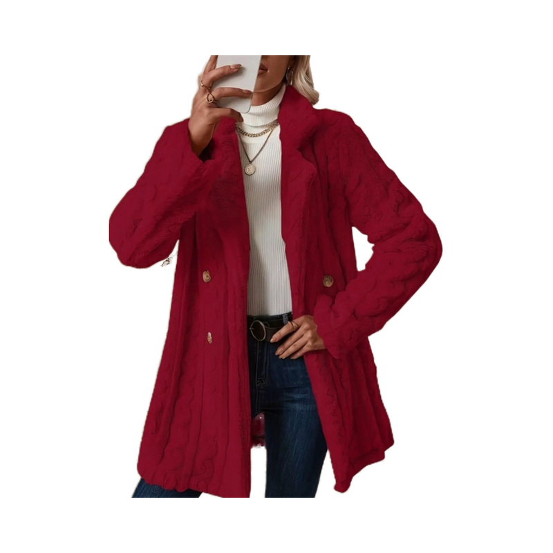 Plush Coat Manufacturer - Suit Collar Double Breasted Medium Length Warm Casual