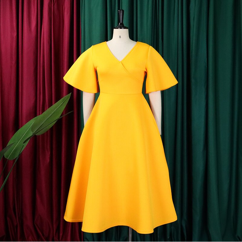 V-neck Evening Dress Manufacturer - 2025 Charm Horn Sleeve Large Skirt Summer