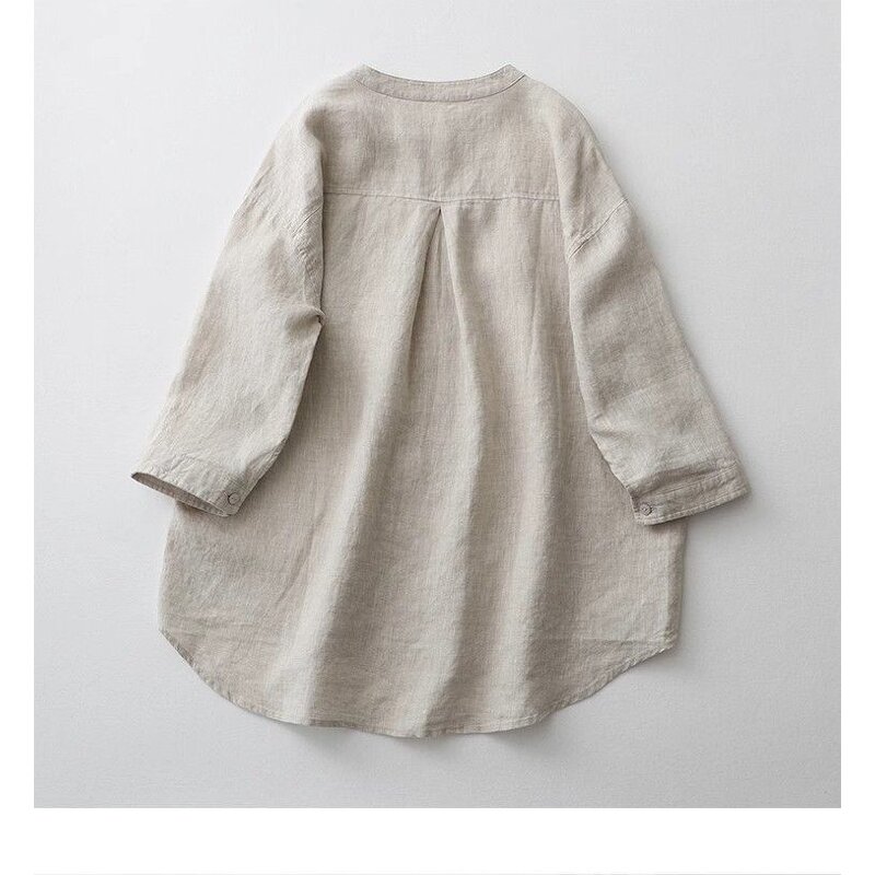 Cotton Casual Blouse Manufacturer - Three-quarter Sleeve Stand Collar Button for Women Summer
