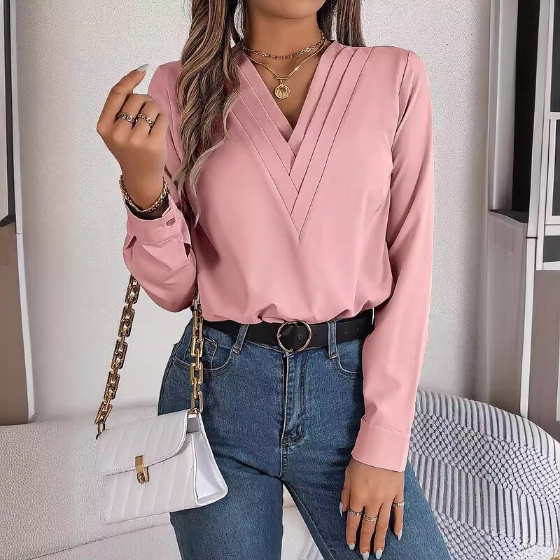 Layered Shirt Manufacturer - 2025 V-neck Cuff Solid Color Long Sleeve for Autumn Winter