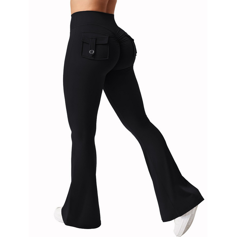 Women's Yoga Pants Manufacturer - High Waist Flared Trousers Hip Lifting Control Solid Color