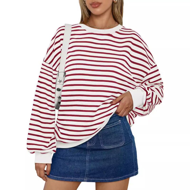 Striped Sweatshirt Manufacturer - O-neck Long Sleeve Loose Pullover Autumn Winter