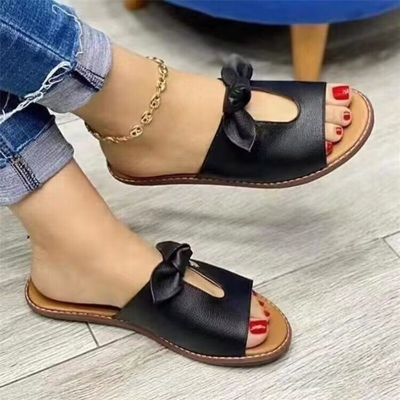 Women's Flat Slippers Manufacturer - 2025 Summer Casual Solid Color Bow Fashion