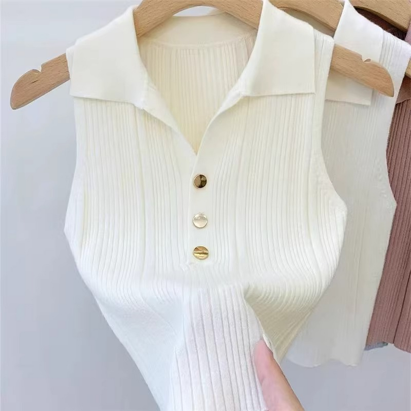 Ice Silk Polo Vest Manufacturer - 2025 Lapel Sleeveless Thin Knit for Women Summer Autumn