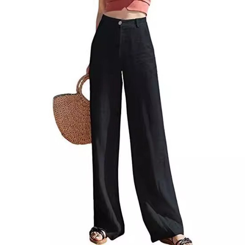 Women's Wide Leg Pants Manufacturer - Linen High Waist Slimming Vertical Straight Tube