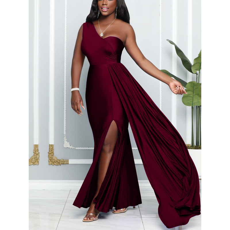 Bridesmaid Dress Manufacturer - 2025 One Shoulder Mermaid Sleeveless Slit Long