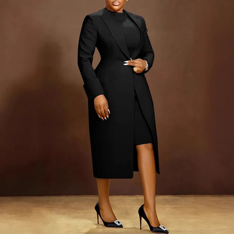 Women's 2-Piece Suit Manufacturer - Laps Waist Back Split Dress Jacket Casual