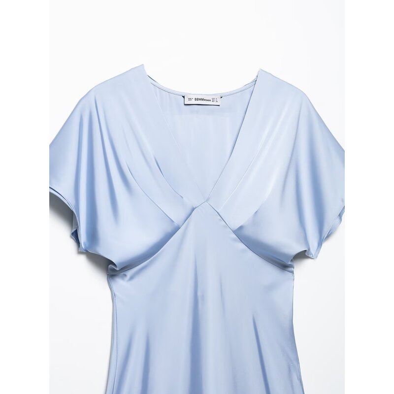 V-neck Dress Manufacturer - Short Sleeved Textured Sexy Elegant Formal Style