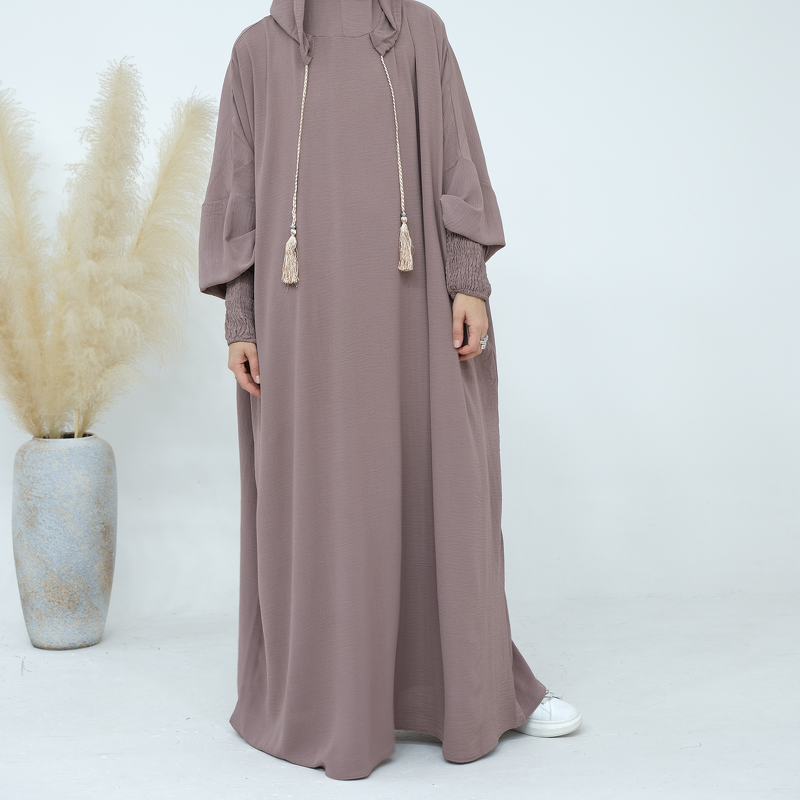 Hooded Abaya Manufacturer - Solid Color Maxi Elastic Cuffs Islamic Clothes