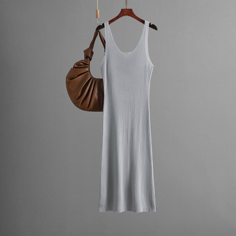 Knitted Suspender Dress Manufacturer - Solid Color Back Slit Bag Buttocks for Women Summer