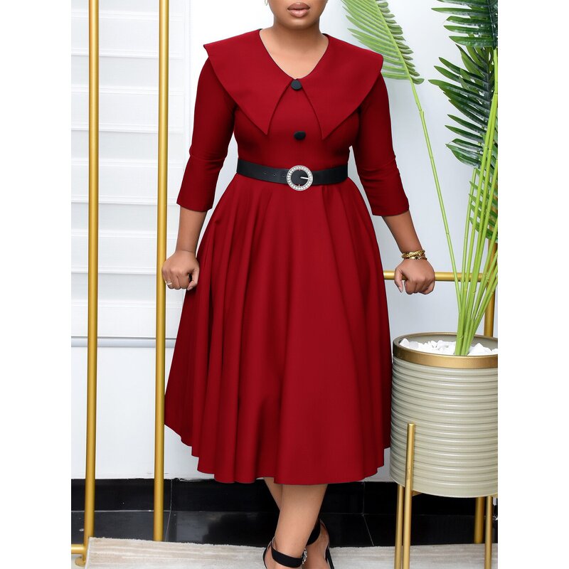 A-Line Dress Manufacturer - 2025 Large Lapel Slim With Belt Plus Size