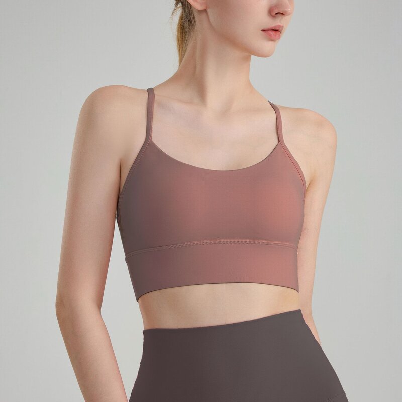 Yoga Crop Top Manufacturer - High-End Nude Spaghetti Straps Training Elastic Sports Bra