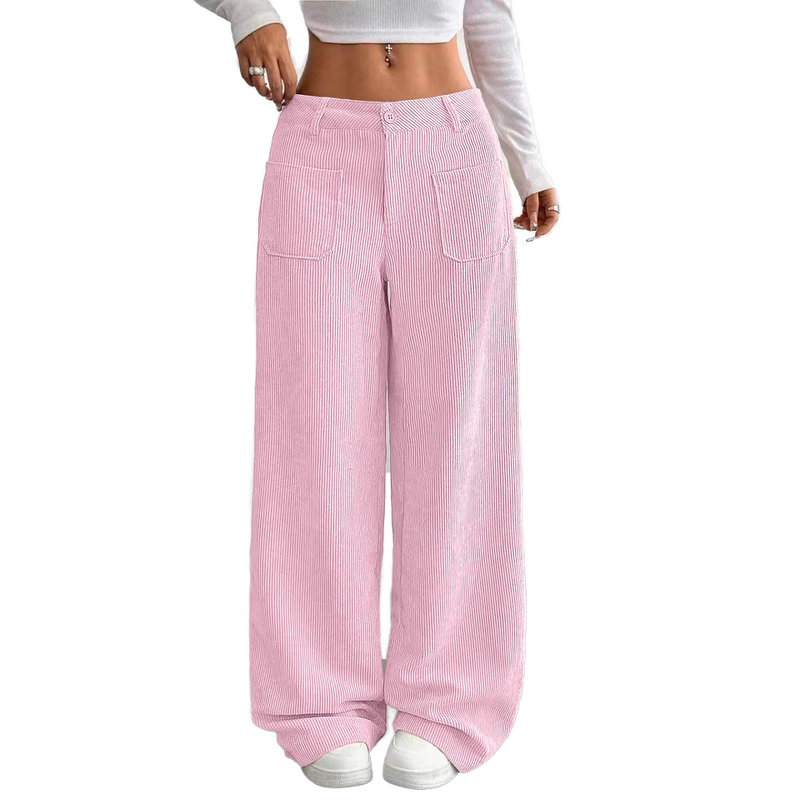 Women's Wide Leg Pants Manufacturer - Front Back Pockets Loose Floor Length Casual Straight