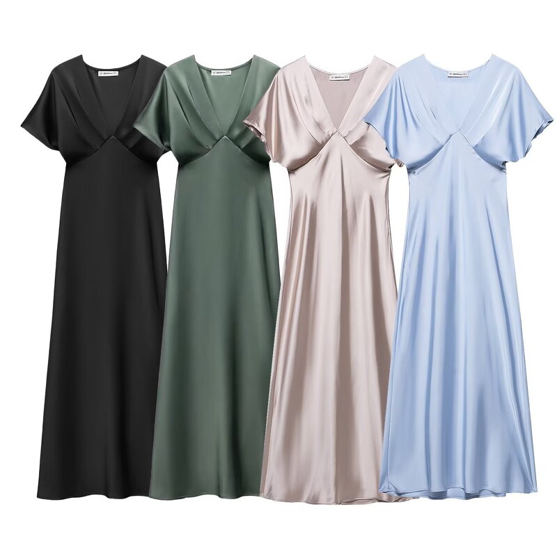 V-neck Dress Manufacturer - Short Sleeved Textured Sexy Elegant Formal Style