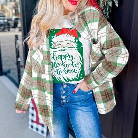 Women's Shirt Jacket Manufacturer - Plaid Lapel Pocket Short Front Long Back Christmas Style