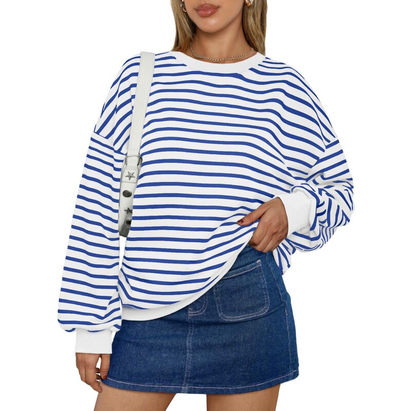 Striped Sweatshirt Manufacturer - O-neck Long Sleeve Loose Pullover Autumn Winter