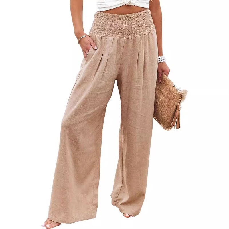 Women's Joggers Manufacturer - Autumn Cotton Linen Plus Size Elastic Waist Loose Wide Leg