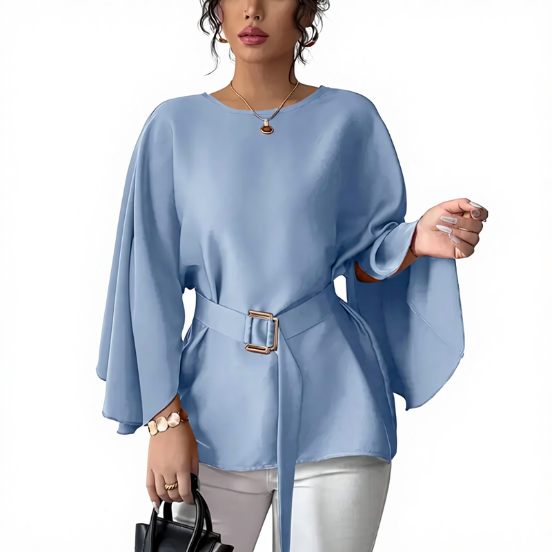 Flared Sleeve Shirt Manufacturer - 2025 Solid Color Round Neck Slim for Women Summer