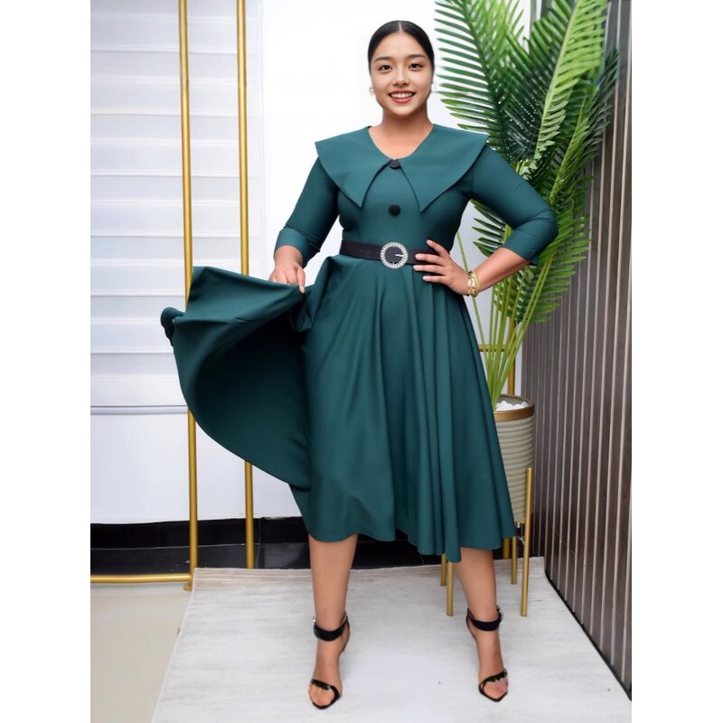 A-Line Dress Manufacturer - 2025 Large Lapel Slim With Belt Plus Size