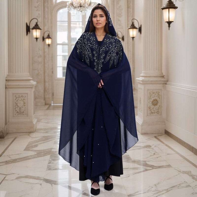 Muslim Robe Manufacturer - Hot Drilled Nail Beads Bat Sleeve Shawl Hooded Cape
