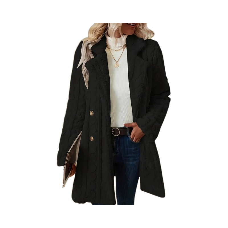 Plush Coat Manufacturer - Suit Collar Double Breasted Medium Length Warm Casual