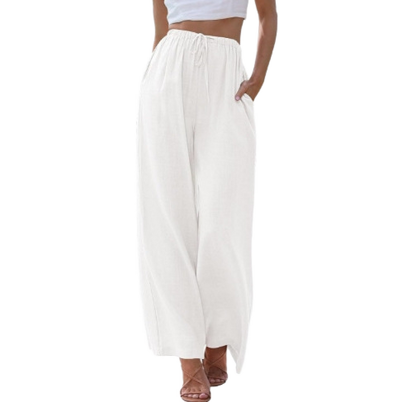 Women's Wide Leg Pants Manufacturer - 2025 Linen Loose Pulling Rope Elastic Waist